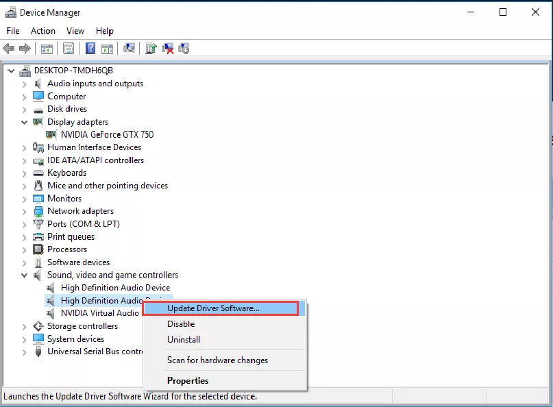 Image of the Device Manager in Windows updating driver software