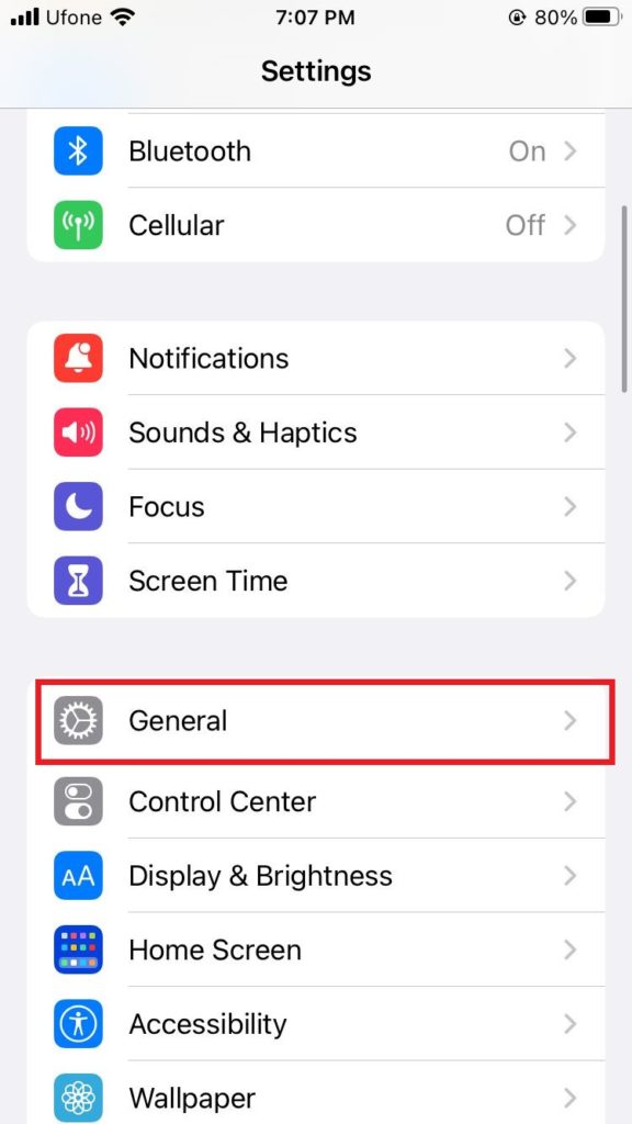 settings on iPhone
