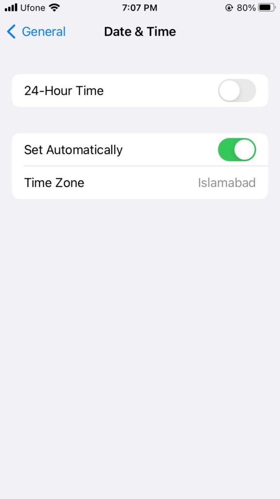 date and time settings on iPhone