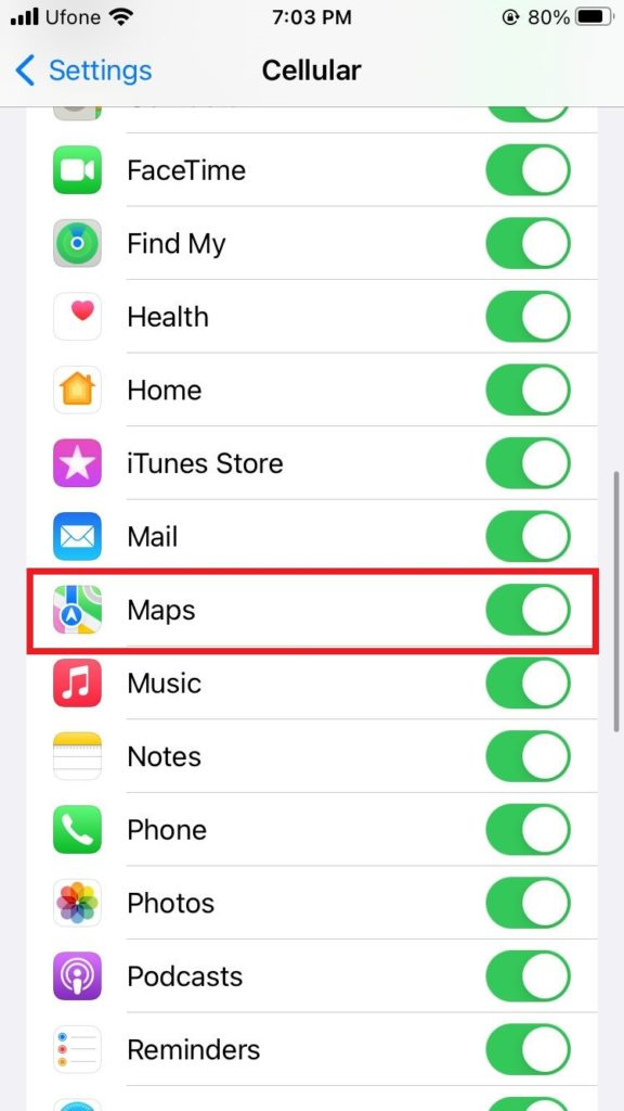 cellular settings on iPhone