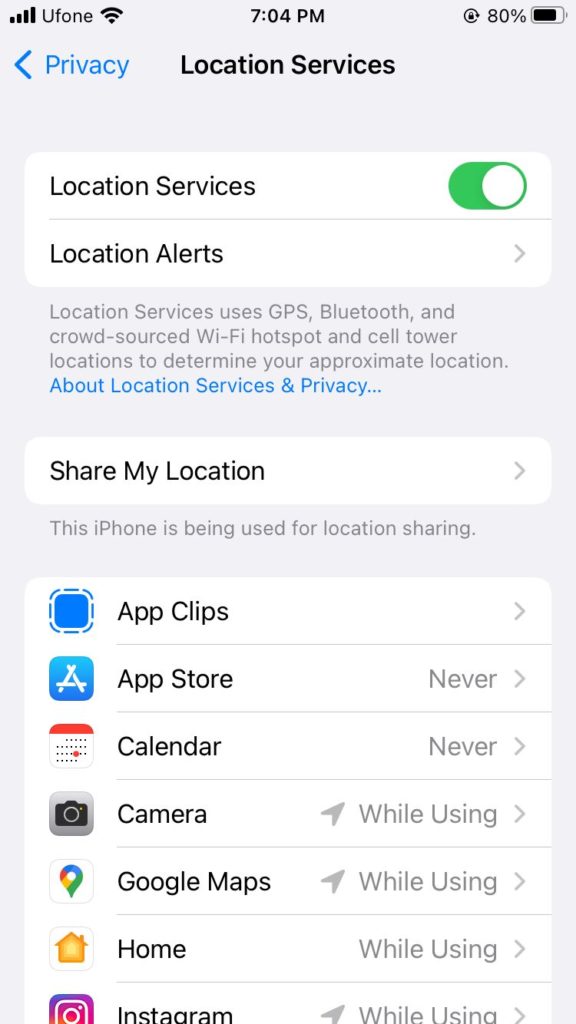 location services on iPhone