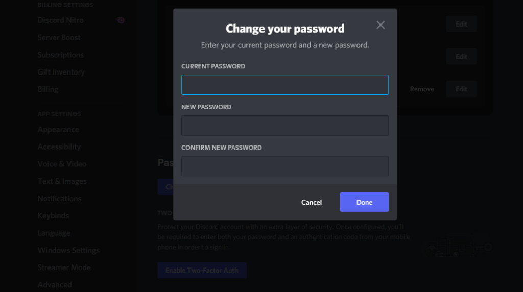 Change Password Discord