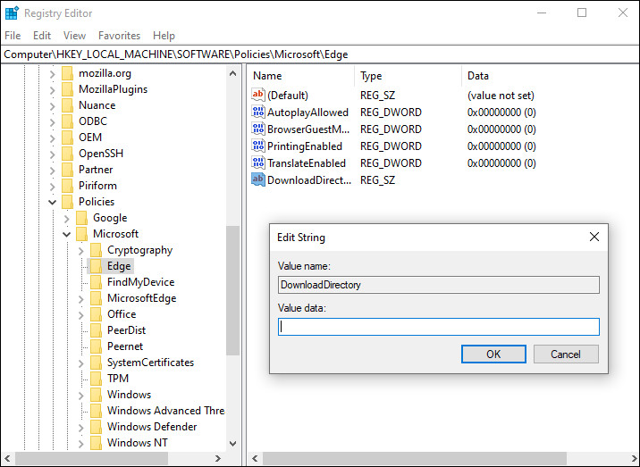 download folder for Microsoft Edge Chromium