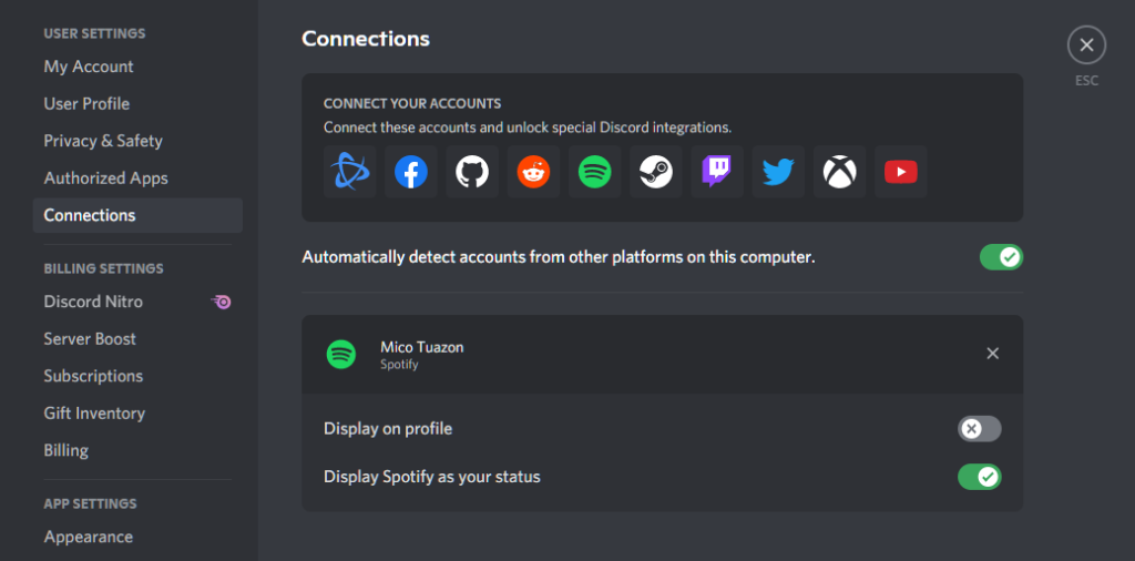 Reconnect Account on Discord