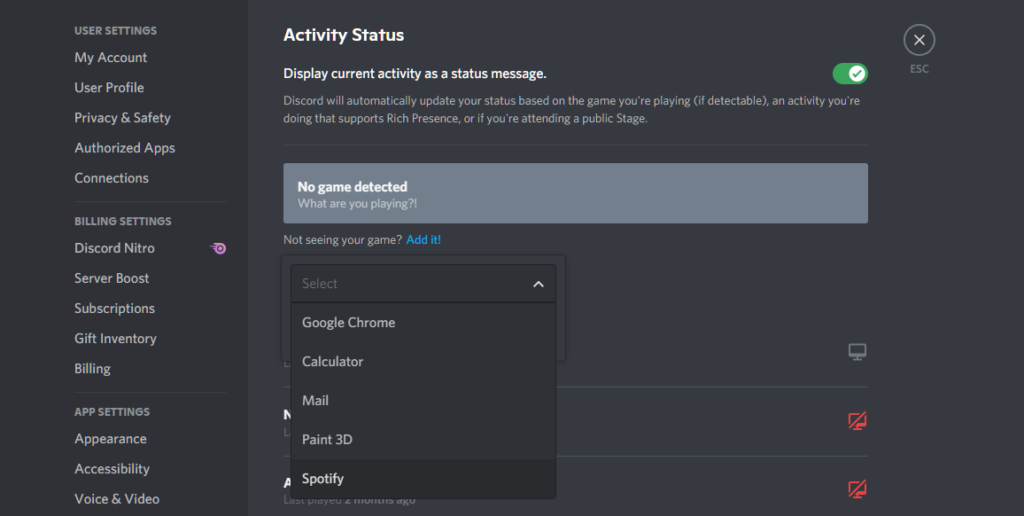 Spotify not showing on Discord
