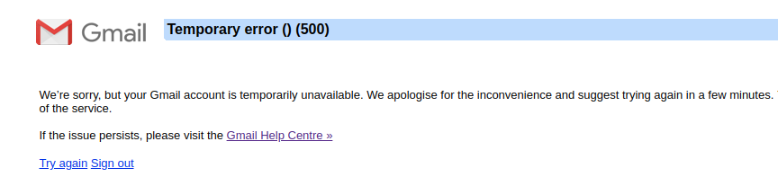 temporary error 500 on Gmail