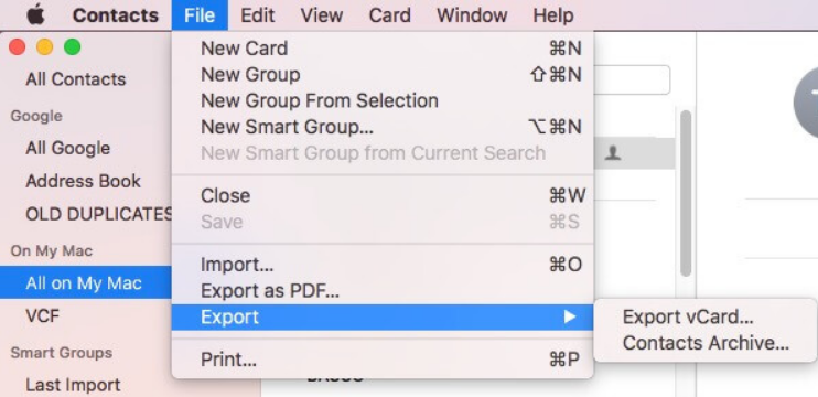 Export Contacts Archive on Mac