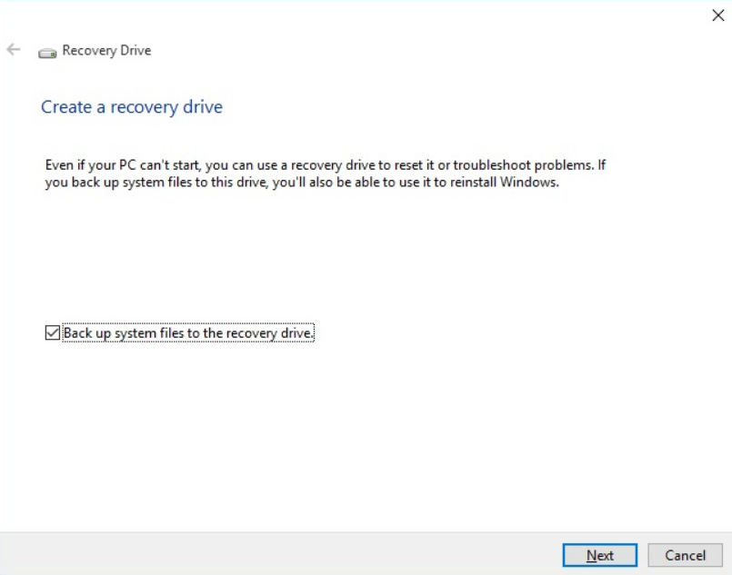 Create a recovery drive Windows 10