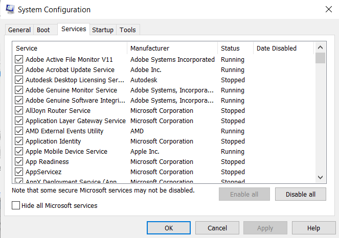 System Configuration Windows 10