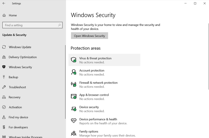 Virus and threat protection Windows 10