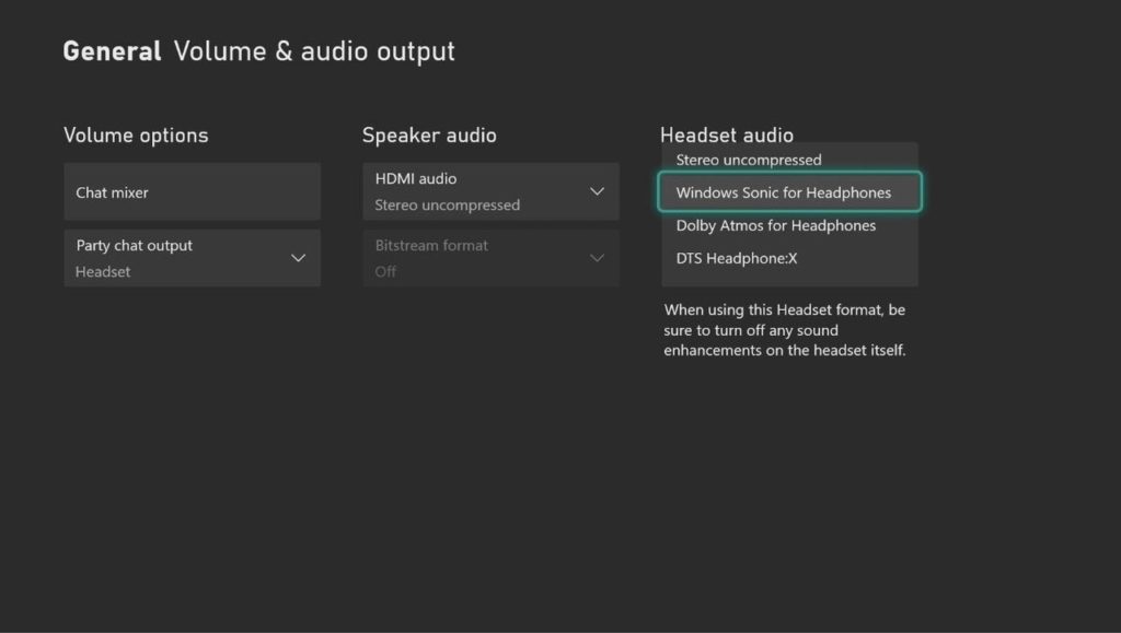 Xbox Audio Settings