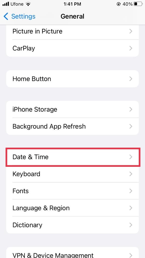 Date & time settings in iPhone