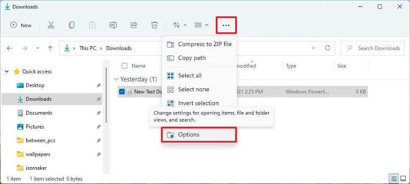 File Explorer options