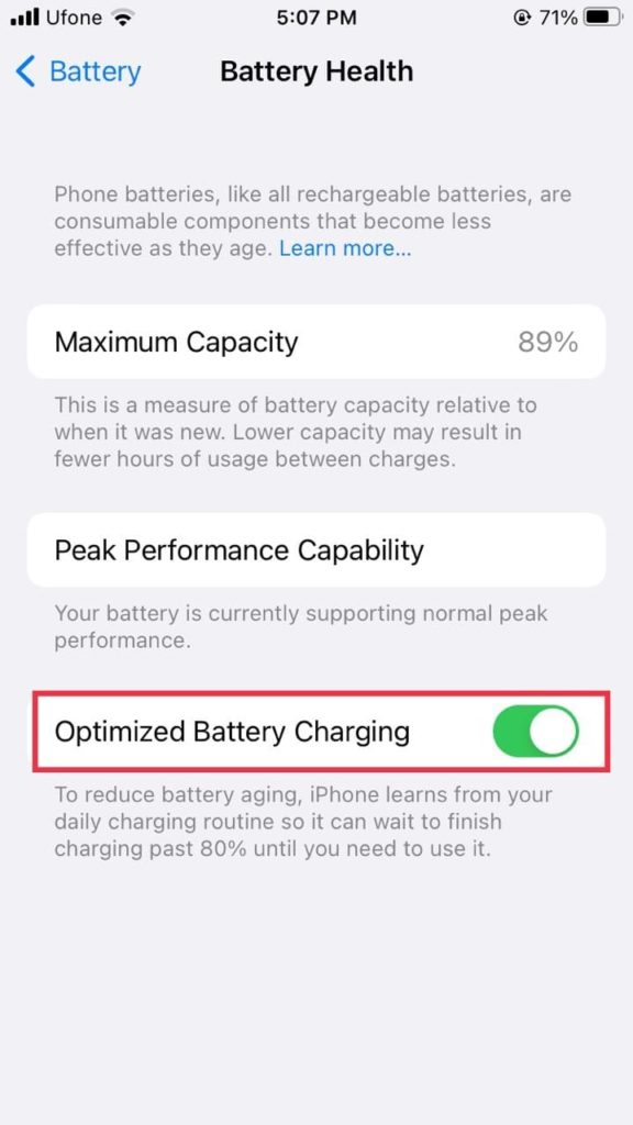 optimized battery charging iPhone
