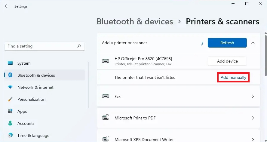 printer & scanner settings in windows 11