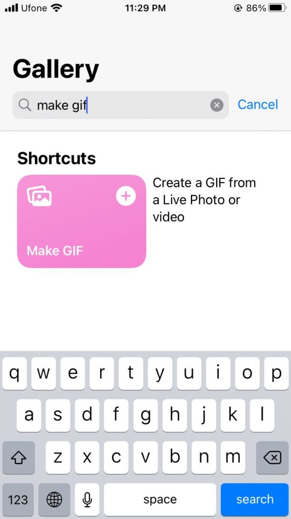 make GIF shortcut iPhone