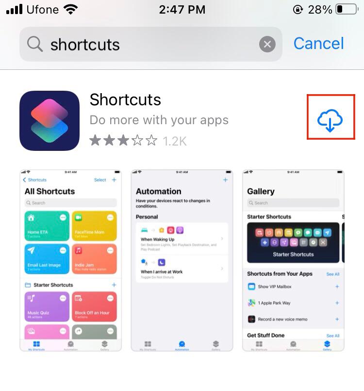 shortcuts app in app store