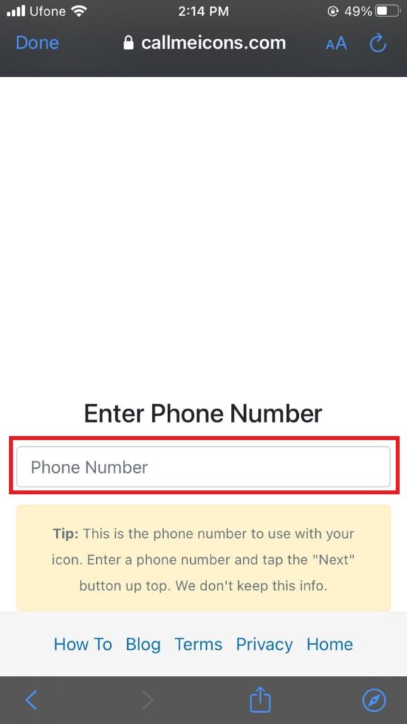 phone number on callmeicons website