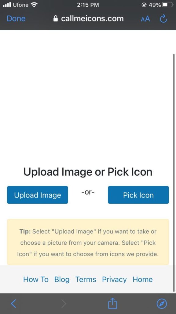 upload image or pick icon on callmeicons website