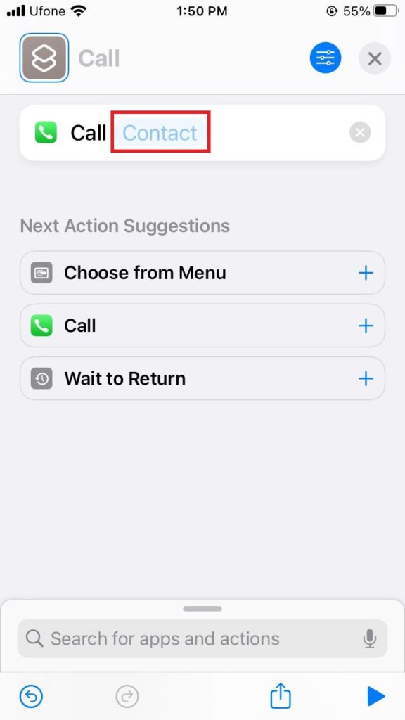 add contact on call shortcut