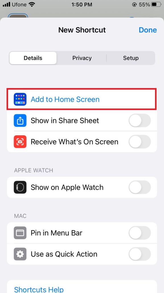 shortcut add to home screen