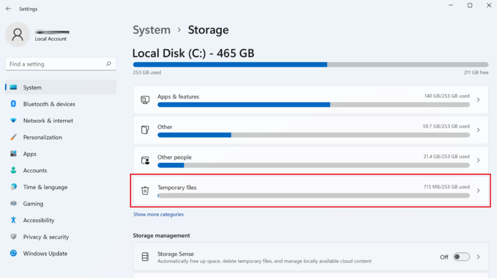 storage settings Windows