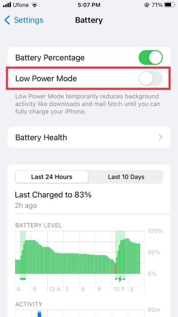 Disable Low Power Mode iPhone