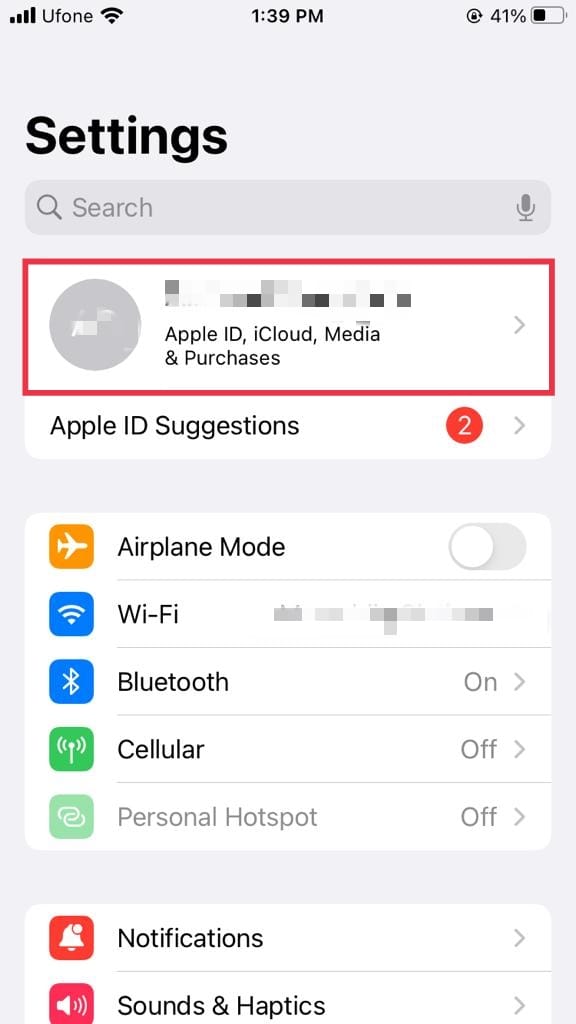 Apple ID settings