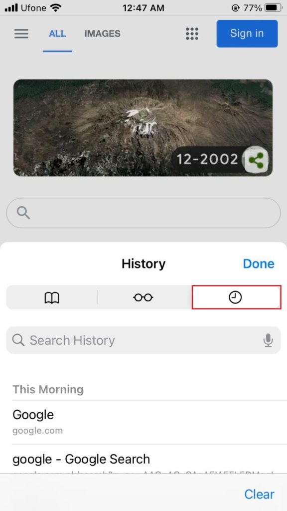 history in Safari on iPhone