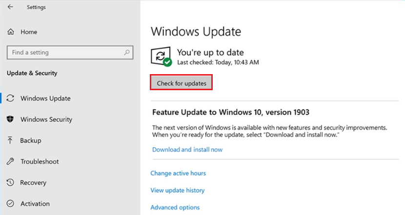 Windows update option in Windows 11