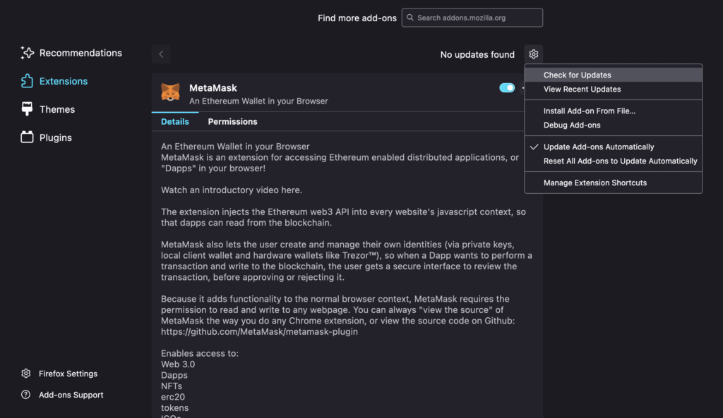 MetaMask black screen issue on Firefox