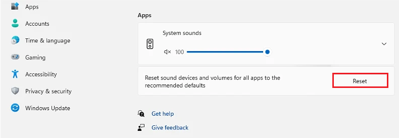 Reset Sound Settings on Windows 11