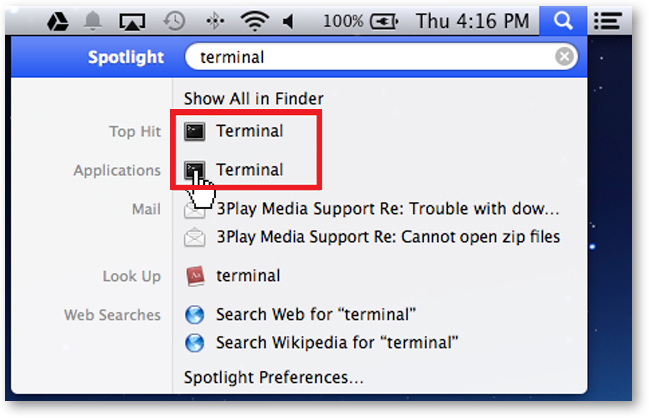 launch Terminal on Mac