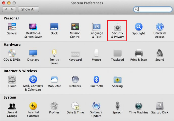 Security & Privacy System Preferences