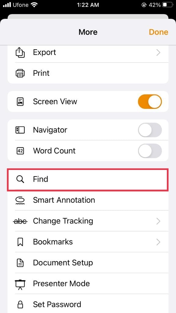 find option in pages app