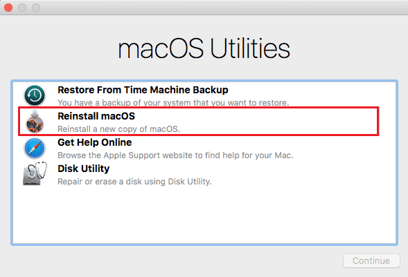 reinstall macOS in macOS utilities