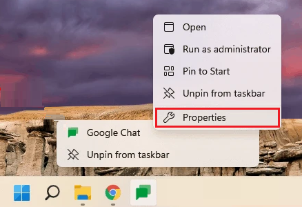taskbar programs properties