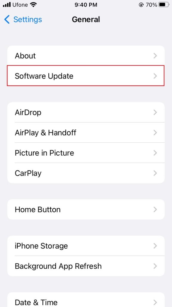 software update on iPhone