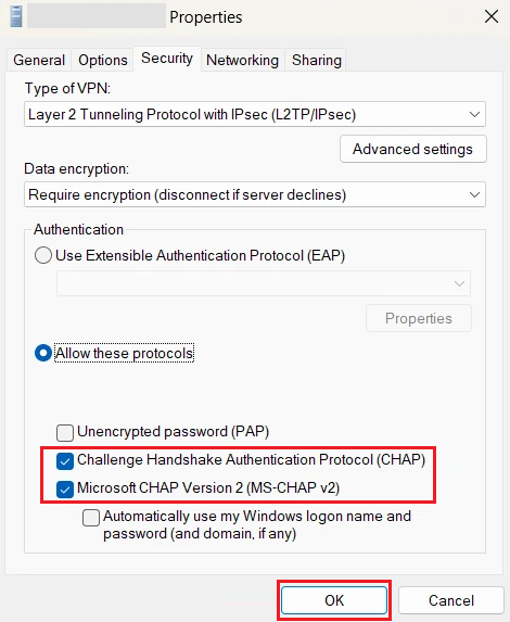 authentication settings of vpn properties