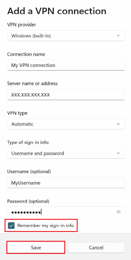 add a vpn connection 
