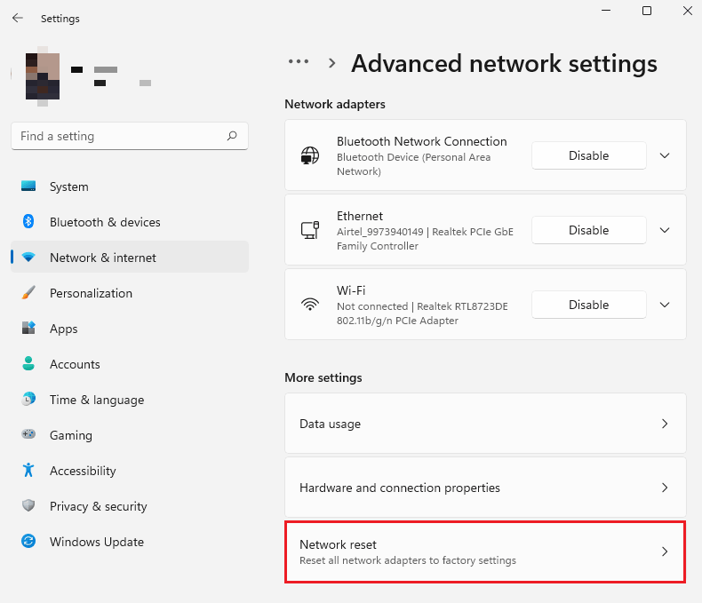 advanced network settings in windows 11