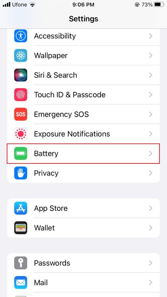 settings on iPhone