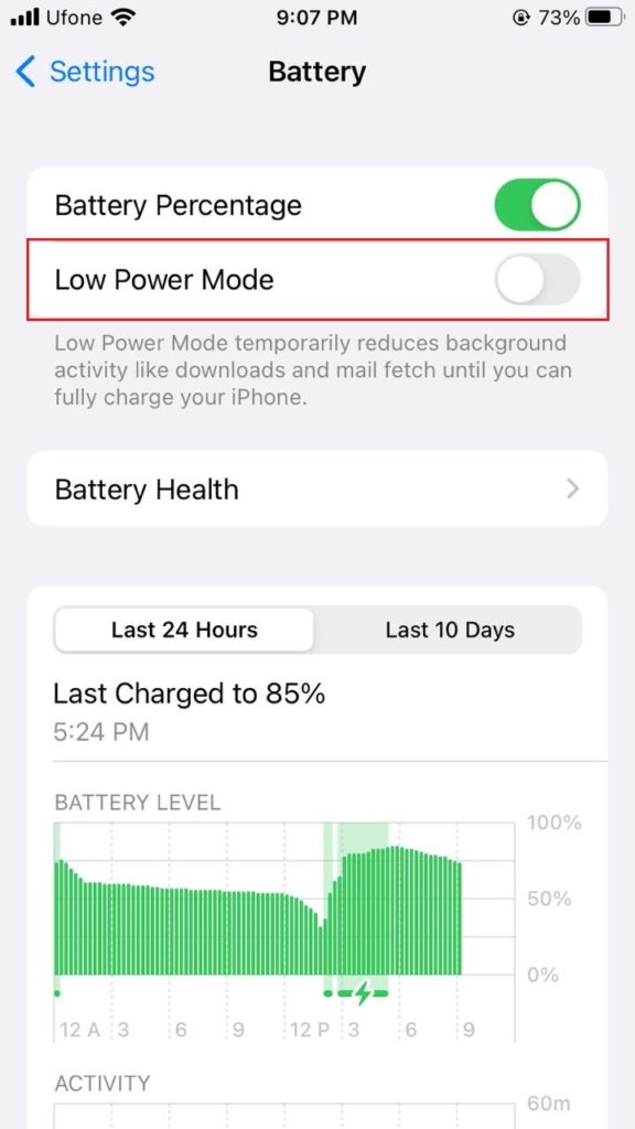 battery settings on iphone