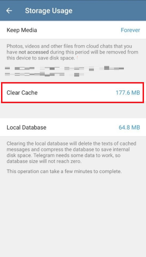 storage usage on telegram app