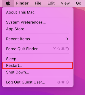 restart option in macbook
