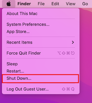 shut down option in macbook
