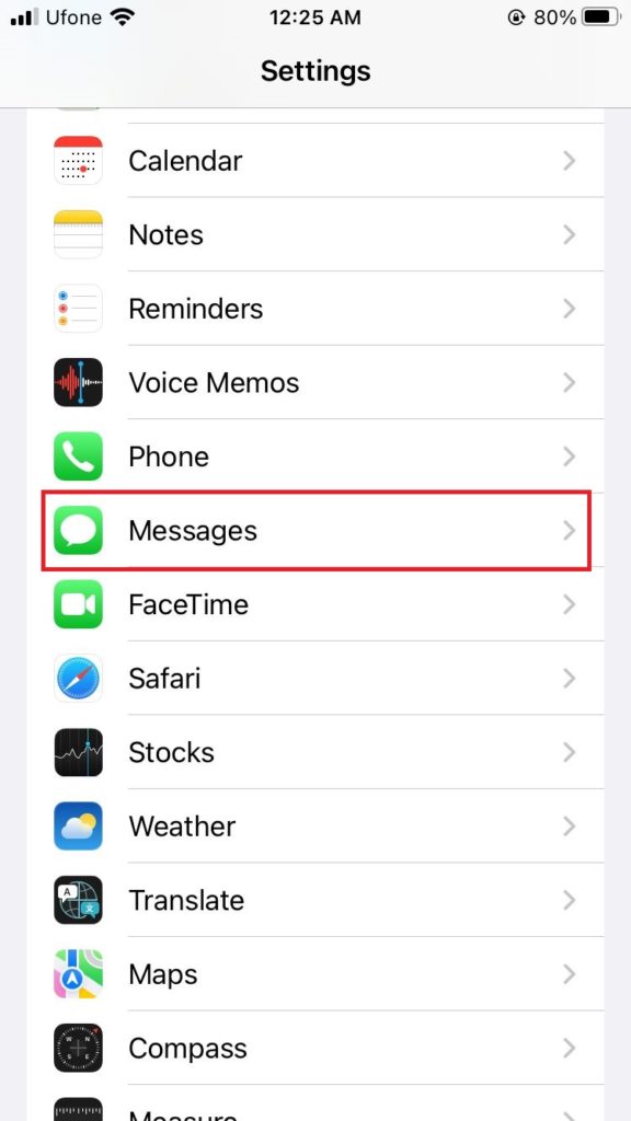 messages in settings