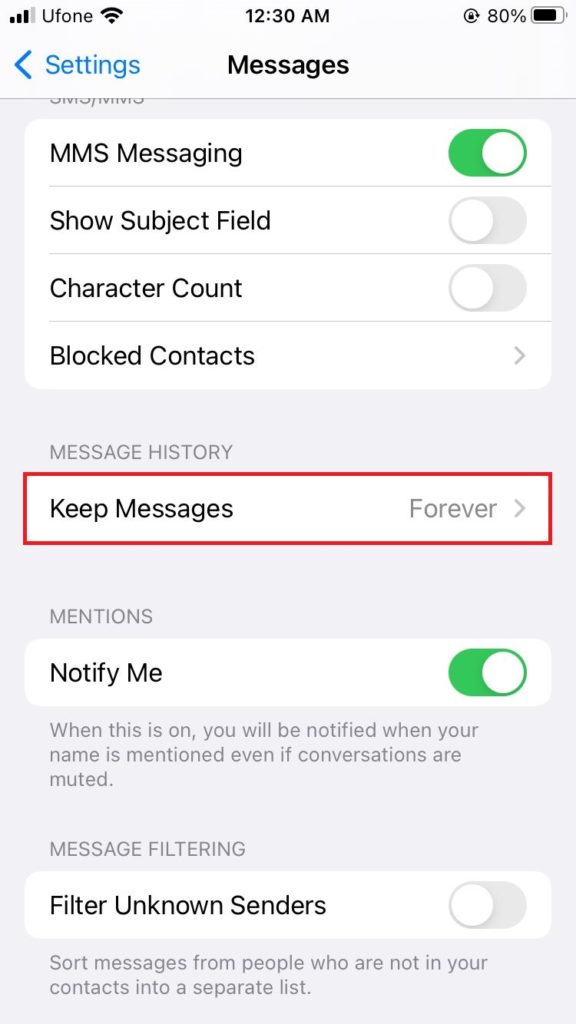 messages settings 