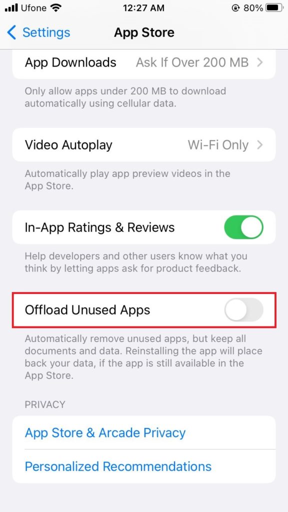 app store settings on iphone