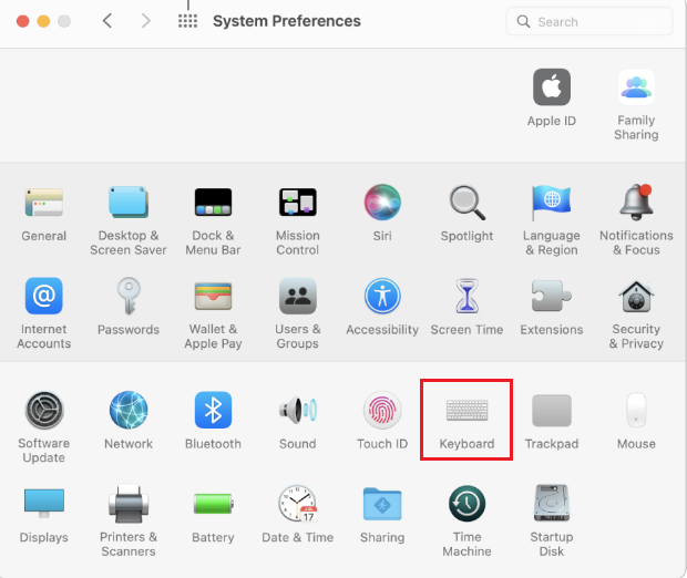 keyboard in system preferences
